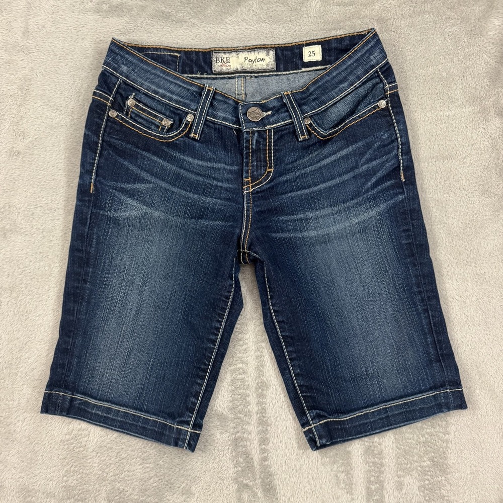 Buckle BKE Shorts Womens 28x11 Payton Blue Stretch Bermuda Contrast Stitch Low